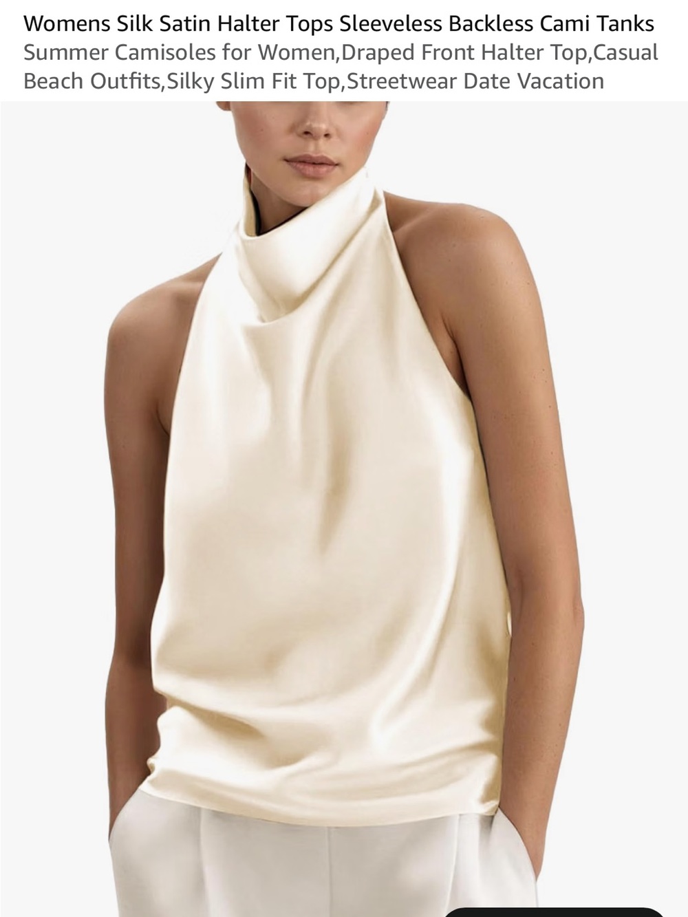 Amazon Cream Silk Satin Halter Cami Top